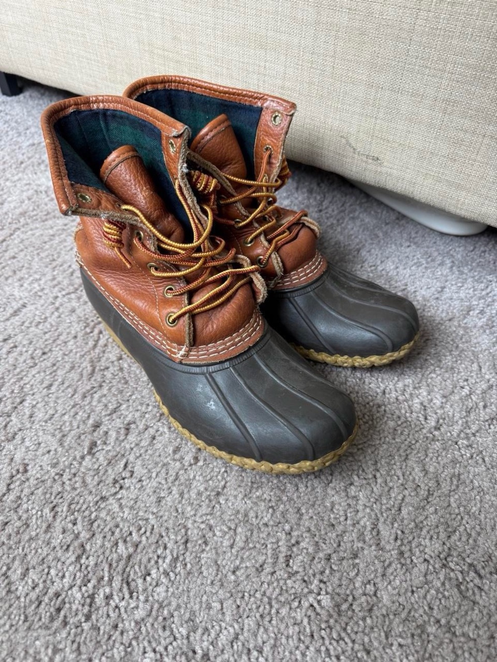 L.L. Bean Brown Leather and Black Rubber Bean Boots